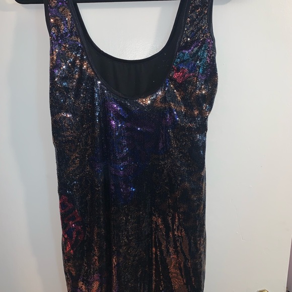 Hale Bob Sequin Floral Tank dress black w/ overlay - Picture 3 of 5